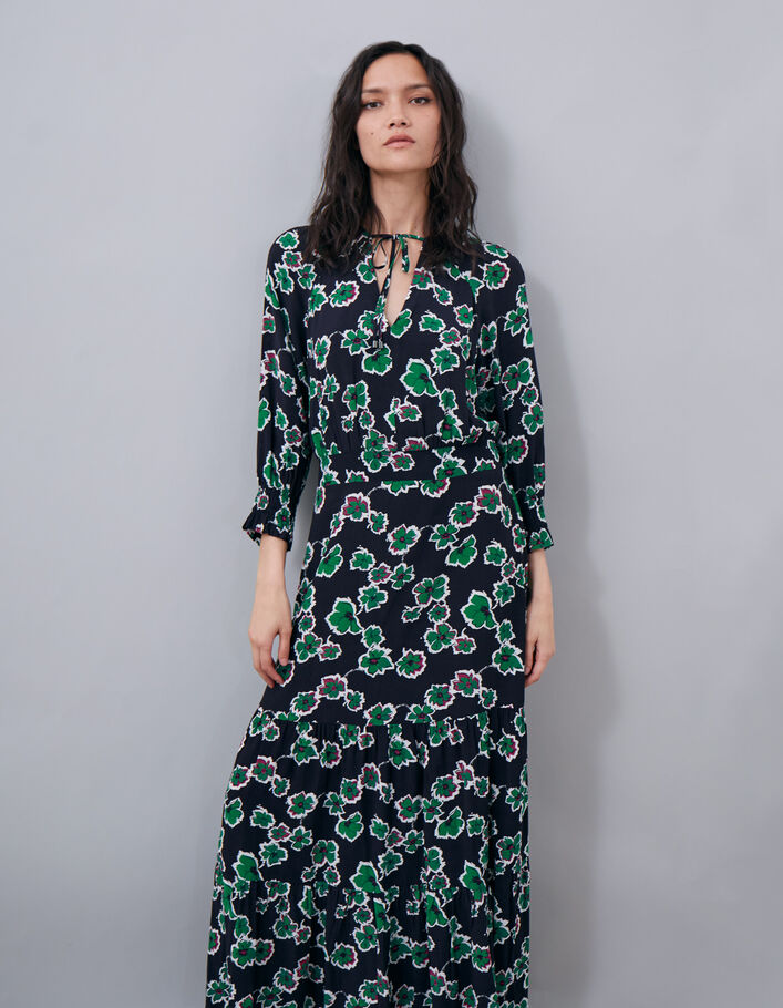 Robe longue noire maxi floral Femme