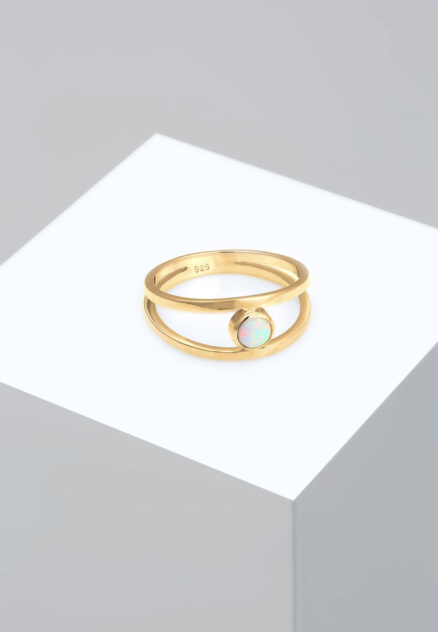 Elli Damen-Doppelbrust-Ohrring mit synthetischem Opal in 925er Sterlingsilber