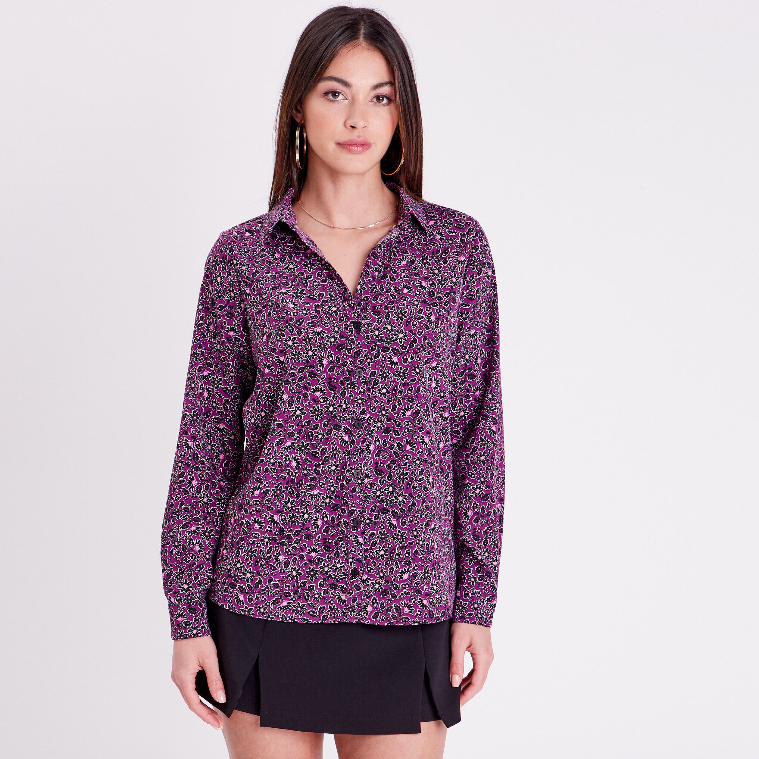 Chemise à manches longues prune femme | Cache Cache