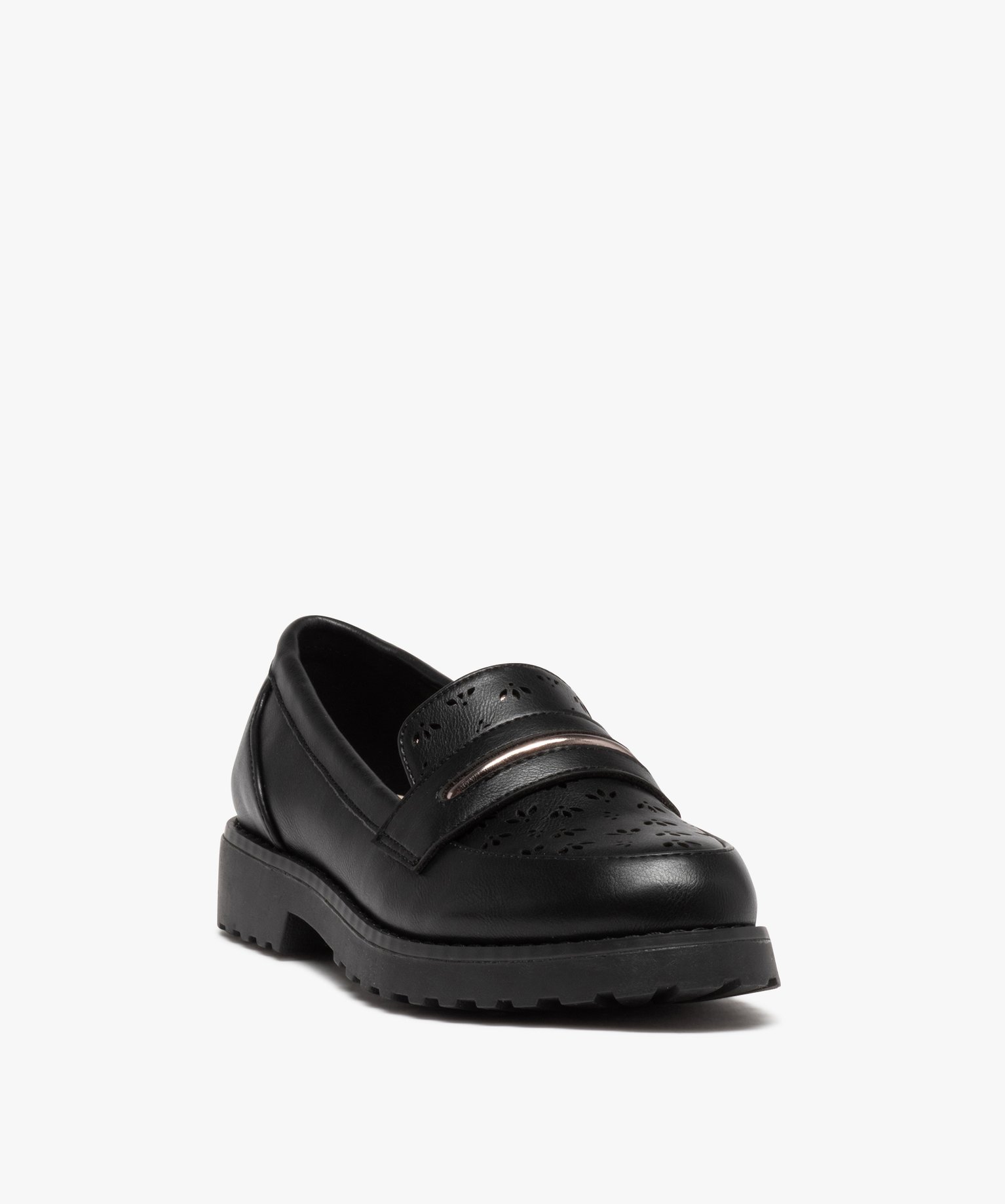 Mocassin à semelle crantée avec dessus perforé femme noir | GEMO