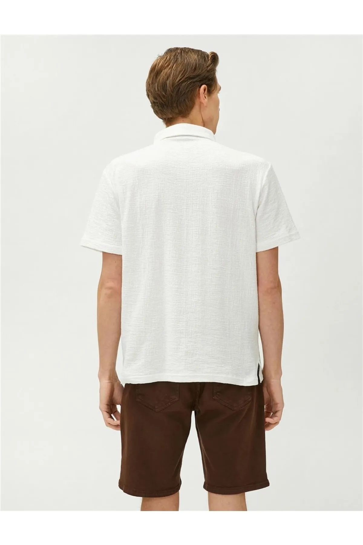 Koton  3sam10074mk 010 Ecru Herren-Kurzarm-T-Shirt aus Baumwolljersey mit Polokragen