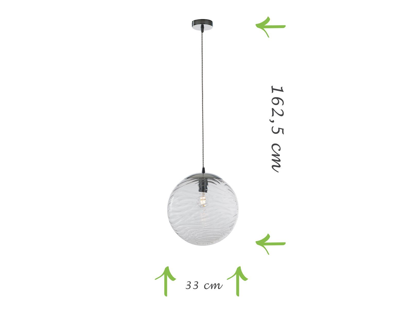 meineWunschleuchte LED Pendelleuchte, Dimmfunktion, LED wechselbar, Warmweiß, Designer Glas-kugel für über-n Esstisch & Kücheninsel hängend, Ø 33cm
