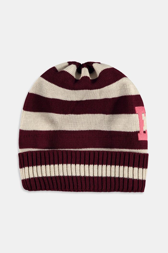 Gestreifte Strick-Beanie mit gesticktem Lettering