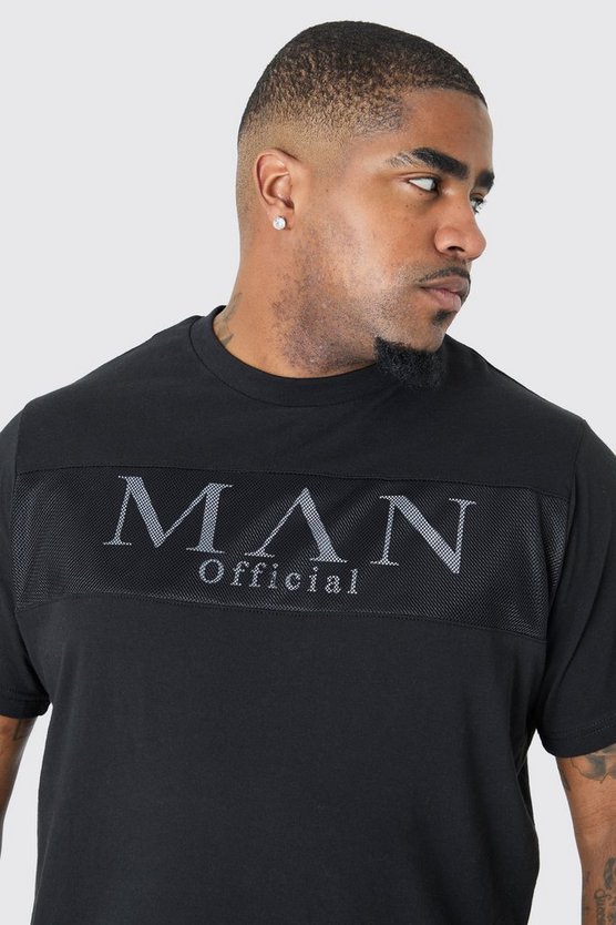 Plus Man Slim-Fit T-Shirt mit reflektierendem Mesh-Overlay