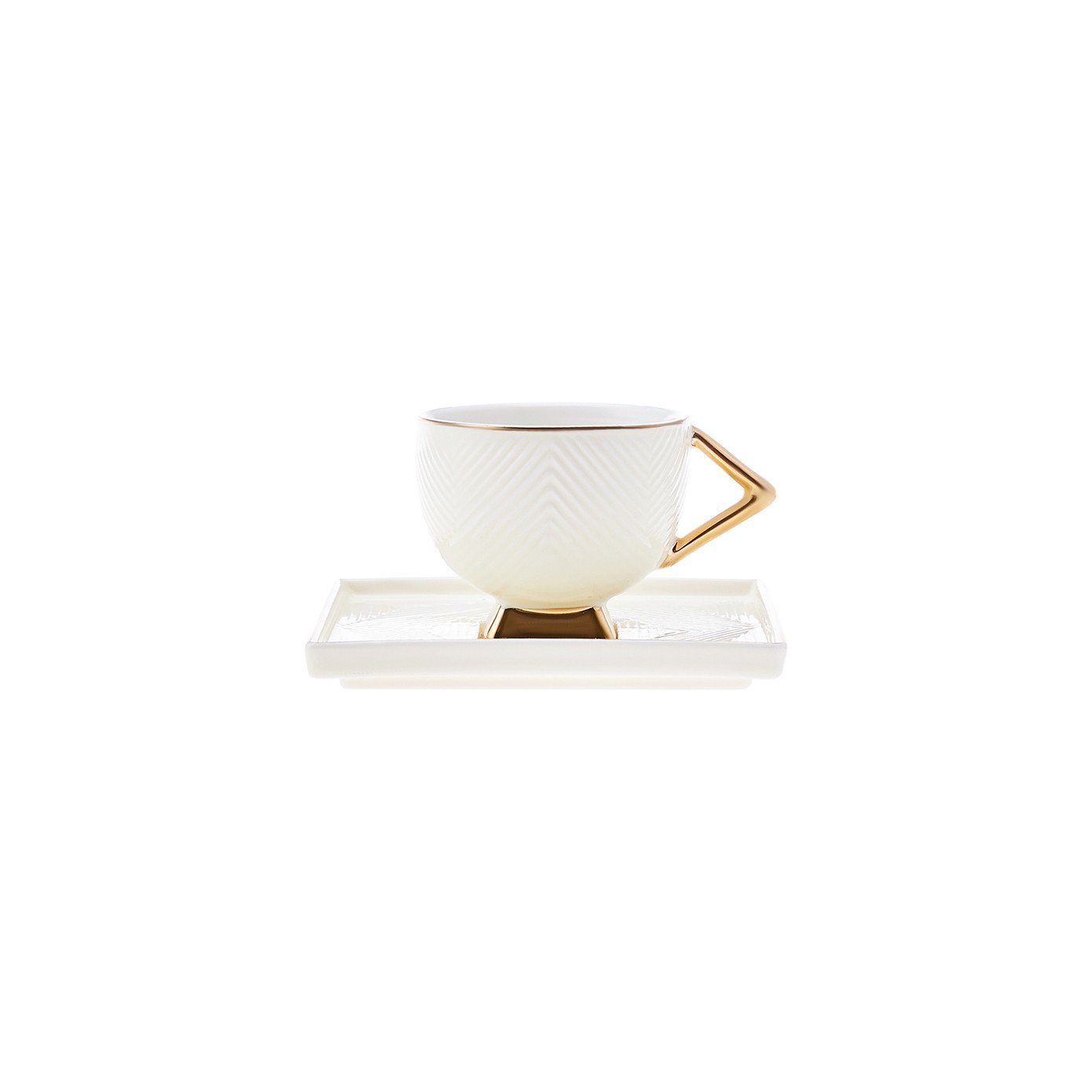 Karaca Kaffeeservice Art Deco Creme-Set mit 2 Kaffeetassen, Mokkatassen, Espressotassen