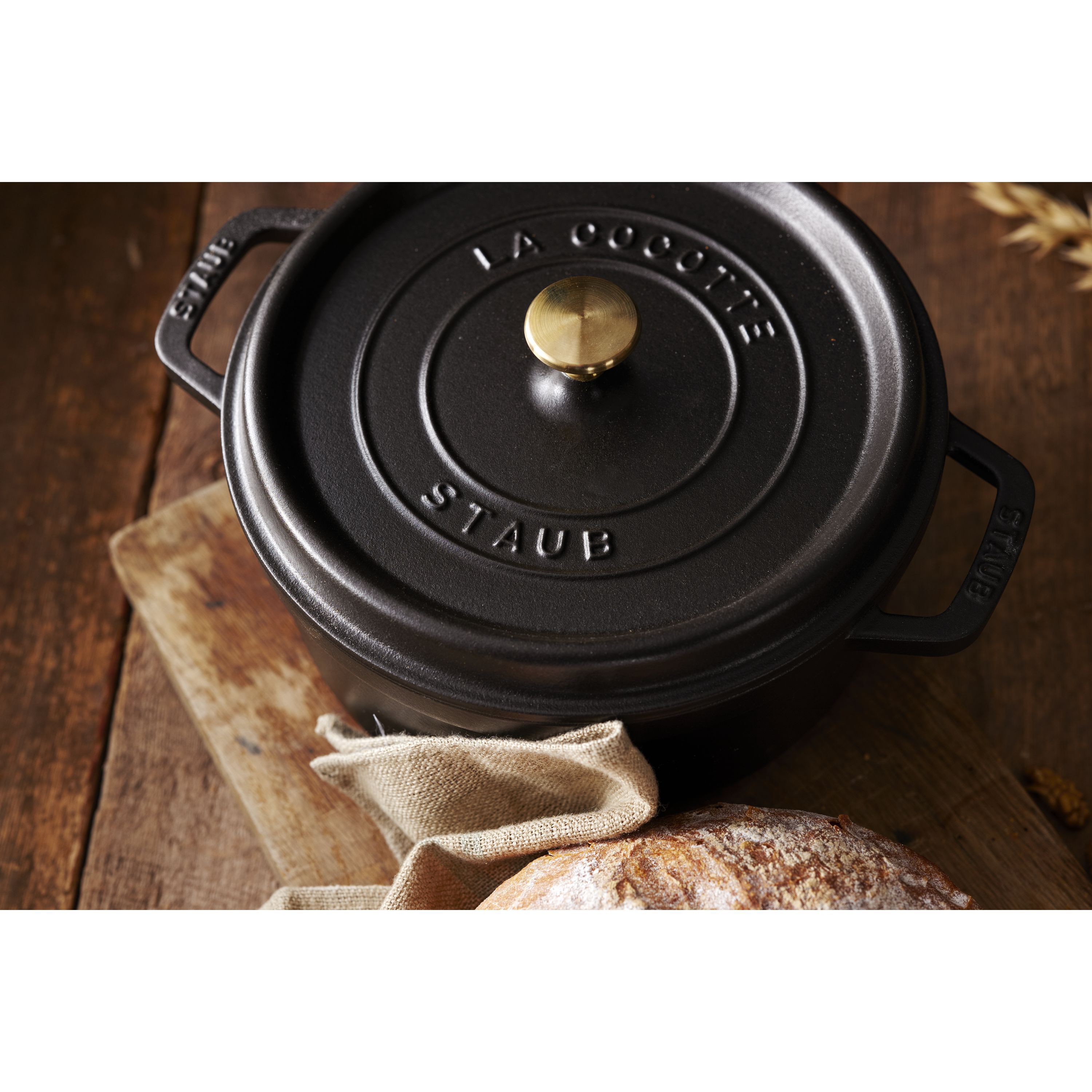 Cocotte 24 cm, rund, Schwarz, Gusseisen