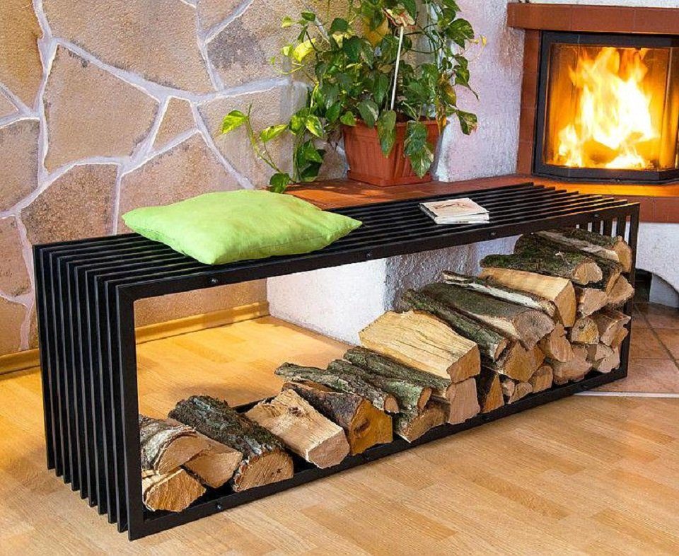 DanDiBo Kaminholzregal DanDiBo Kaminholzständer Bank D-Stil 150 cm Kaminholzregal 10104 Holzkorb Kaminholzhalter, BxTxH:150x40x50 cm