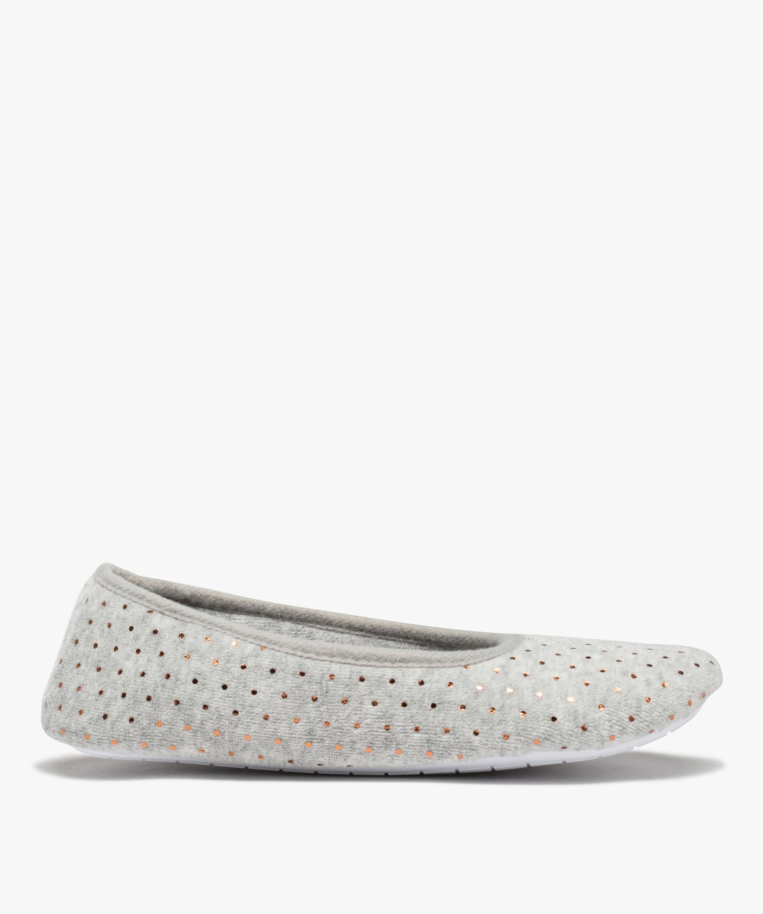 Chaussons femme ballerines en velours à pois métallisés gris | GEMO