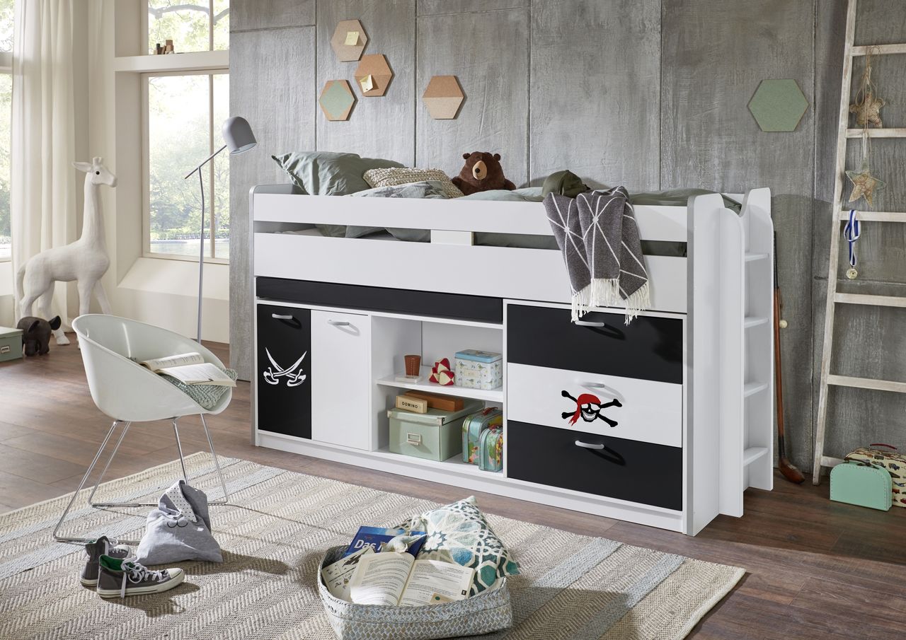 Relita Hochbett Bonny LF 90x200 cm, mit Regal, Schubladenelement und Schreibtisch