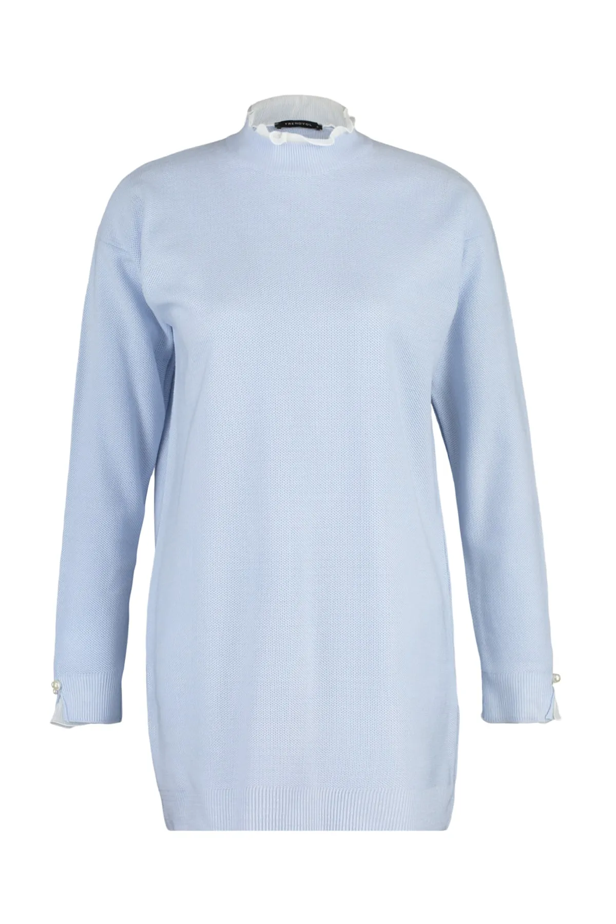 Trendyol Modest  Hellblauer Strickpullover mit Perlendetails und Ärmeln TCTAW23AK00027