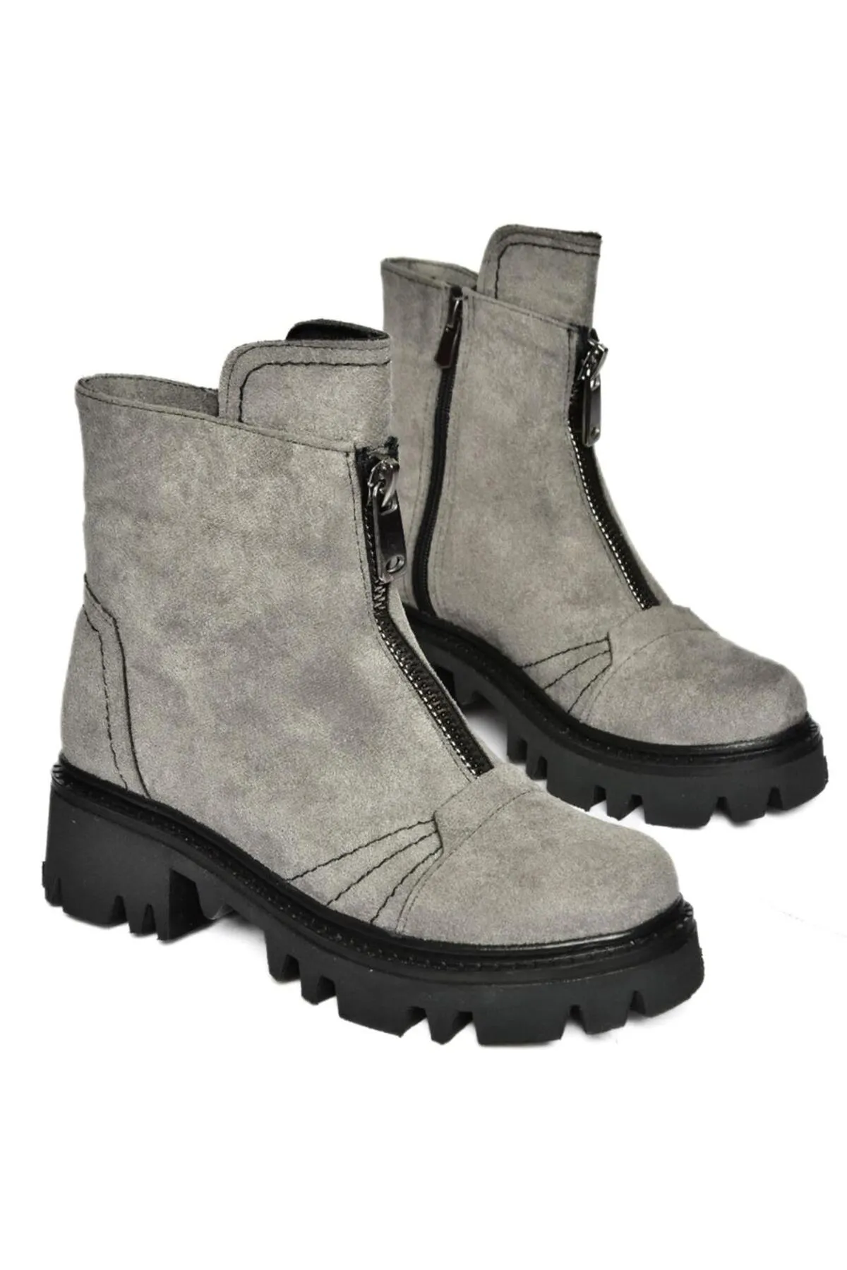 Fox Shoes  Graue Damenstiefel aus Wildleder mit dicken Sohlen