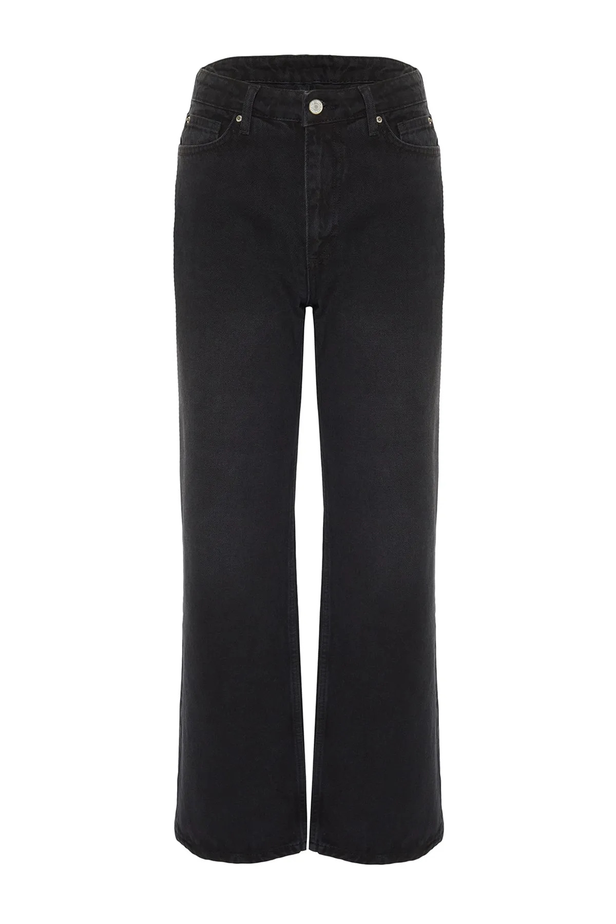 Trendyol Collection  Schwarze Petite-Jeans mit hoher Taille und weitem Bein TWOAW22JE0605