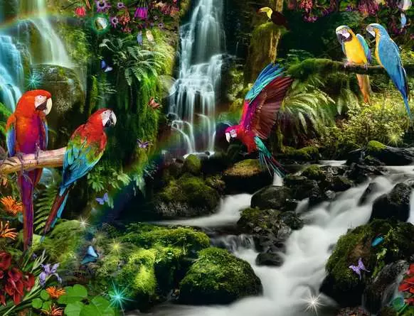 Puzzle 2000 Teile - Bunte Papageien im Dschungel