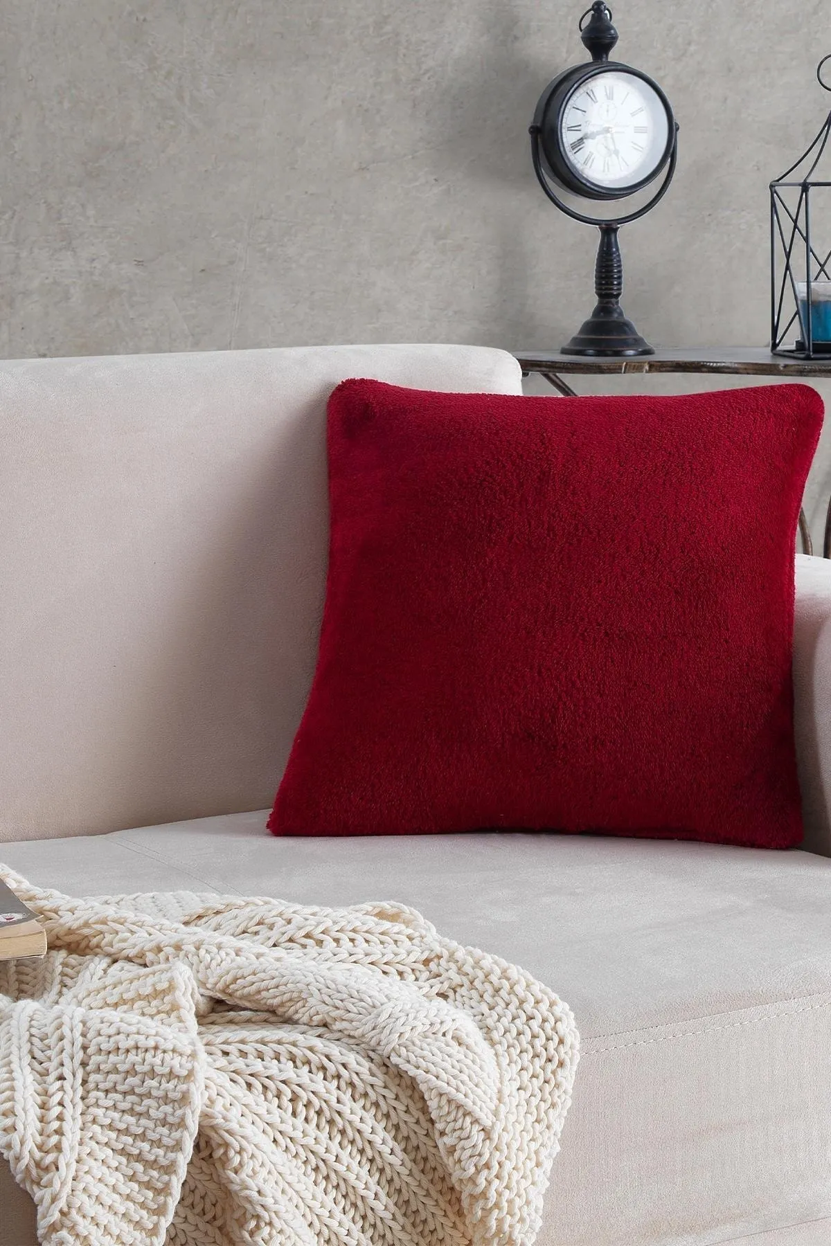 MaisonArt  Sofa | 1 Stück roter Welsoft-Kissenbezug, 44 x 44 cm