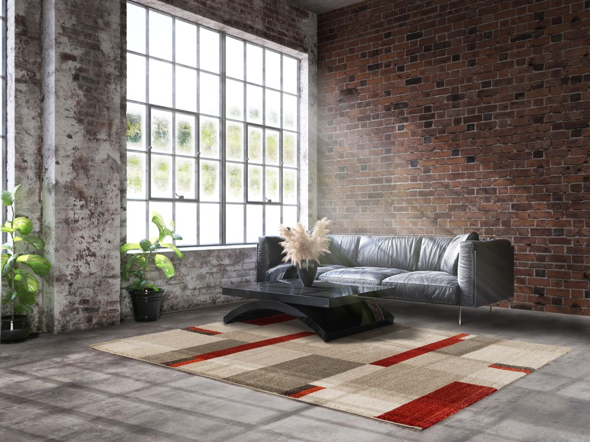 Webteppich Castle Diamant Beige-Braun-Rot 65 x 130 cm