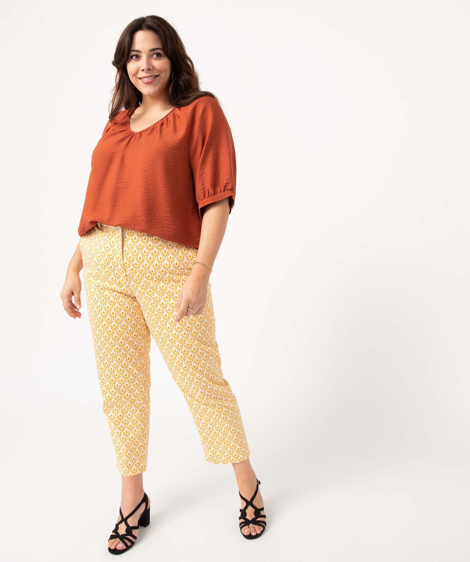 Pantalon femme grande taille extensible à motif imprime | GEMO
