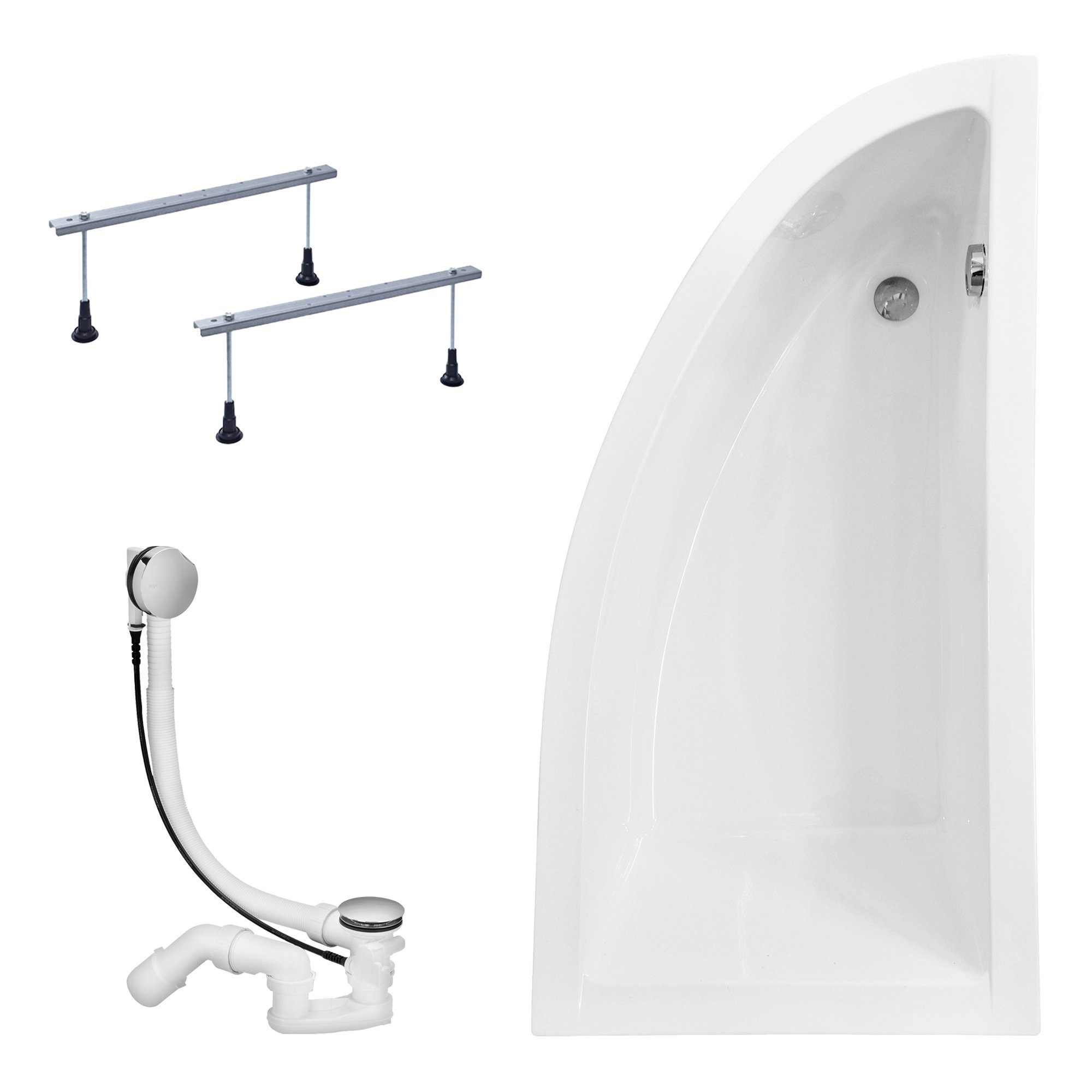 KOLMAN Badewanne Eckbadewanne Praktika 150x70, (Links/Rechts), Acrylschürze Styroporverkleidung, Ablauf VIEGA & Füße GRATIS