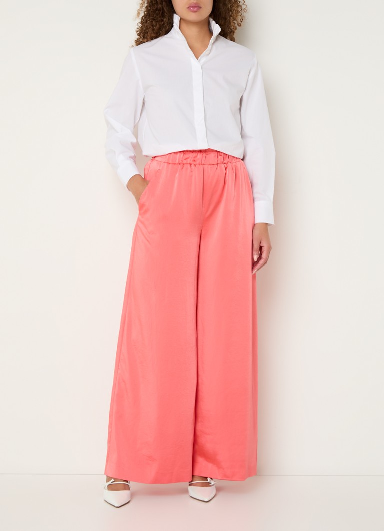 Pantaloni palazzo Claudie Pierlot Pantin in raso, a vita alta e gamba larga, con tasche laterali