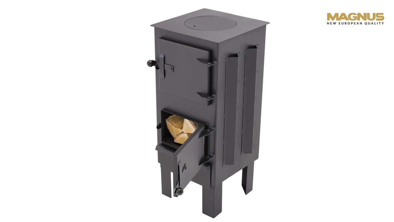 Nortpol Markone Magnus Kaminofen mit Schamottstein GT7 schwarz Ofen für Terrasse, Garten, Balkon