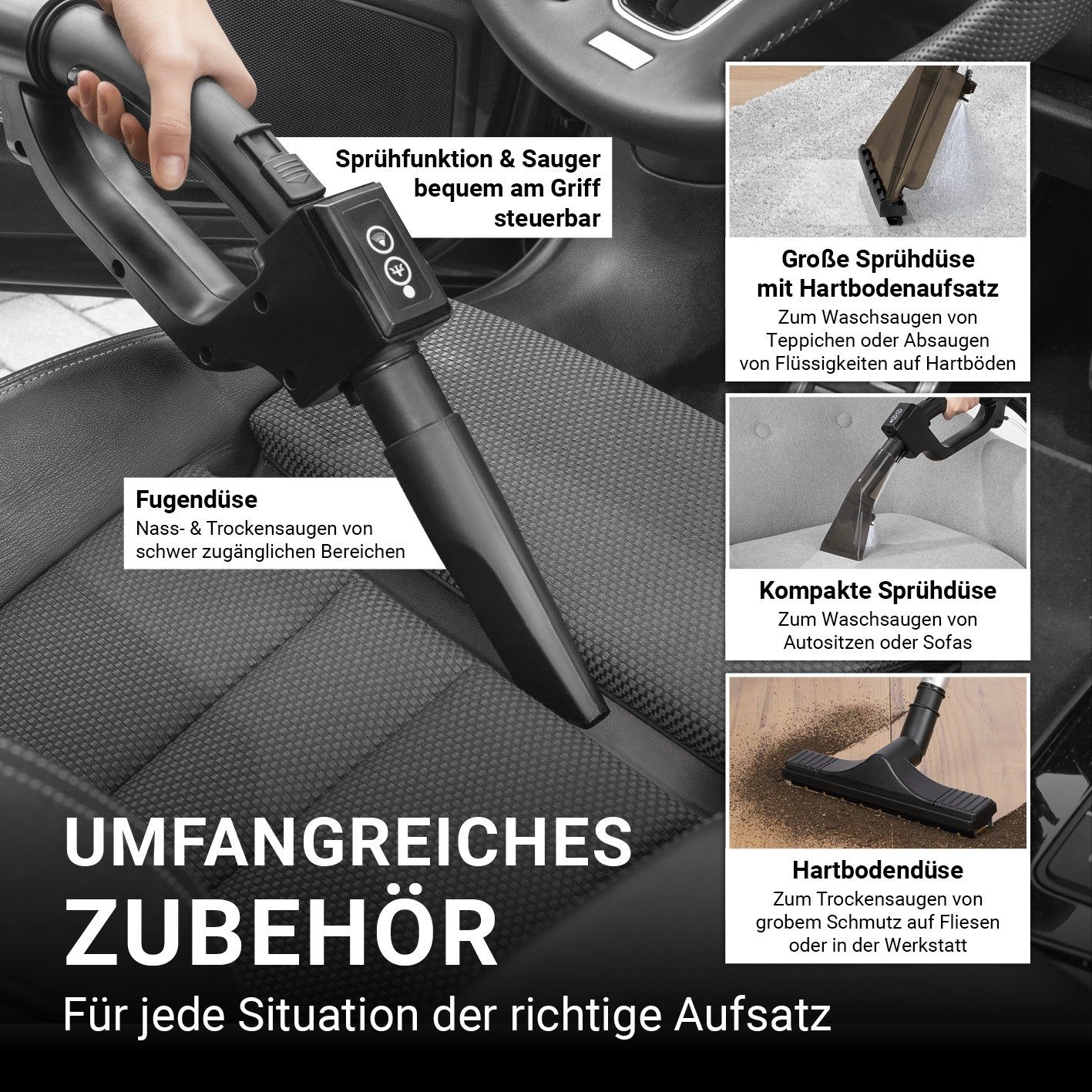 N8WERK Teppichreinigungsgerät Sprüh- und Waschsauger Power Clean, 1200 W, Waschsauger Teppichreiniger Shampoonierer Teppich