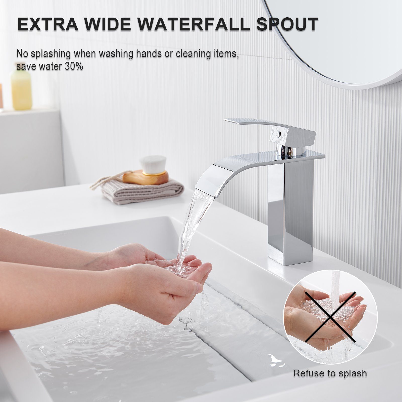 Auralum Waschtischarmatur Wasserfall Wasserhahn Badarmatur Waschbecken Einhand Mischbatterie Wasserfall-Design