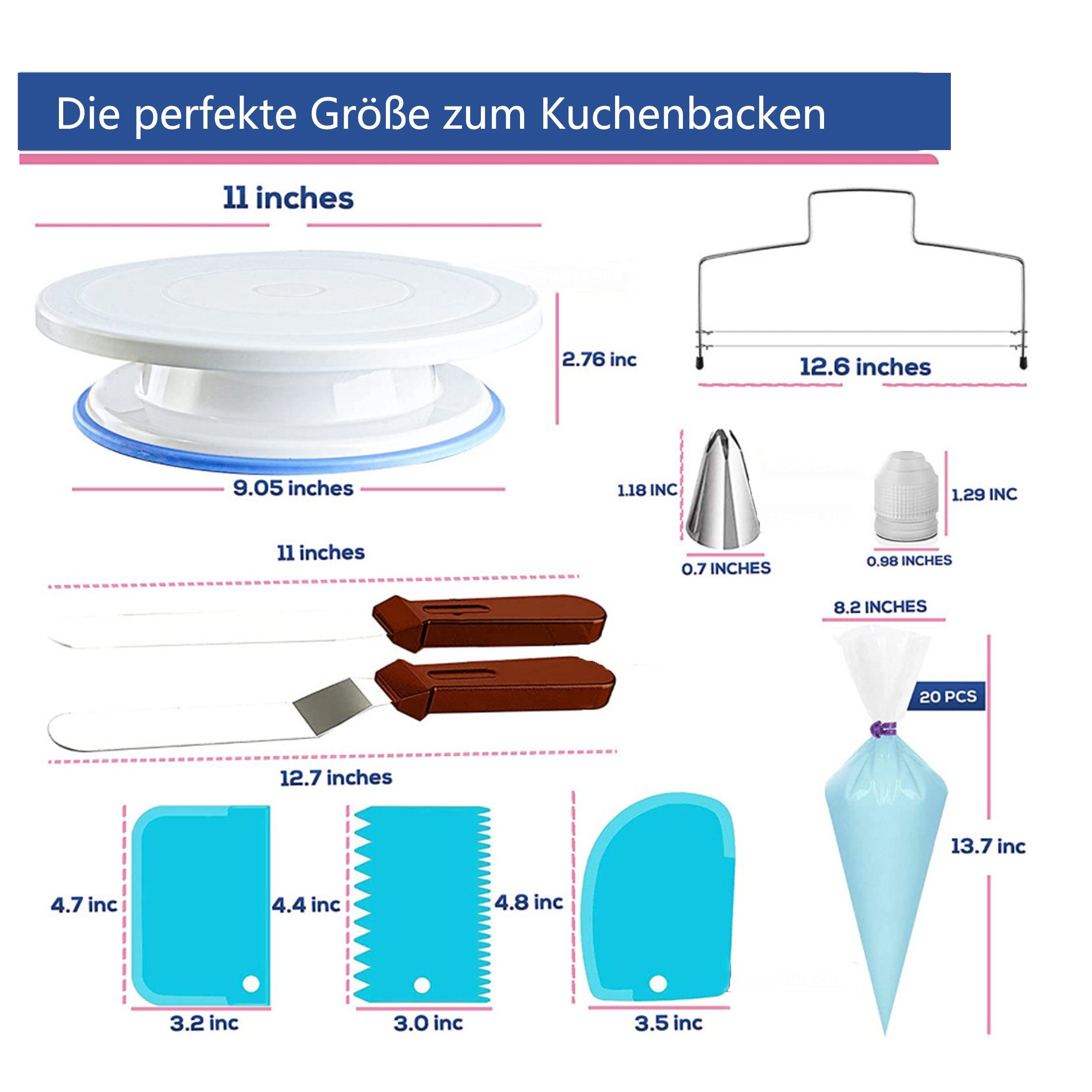 KÜLER Tortenwerkzeug Kuchendrehscheibe DIY-Kuchenset Spachtel und Gebäckwerkzeug 35 Stück, (35-tlg), Tortenplatte Drehbar,Cake Decorating Turntable mit Zuckerguss