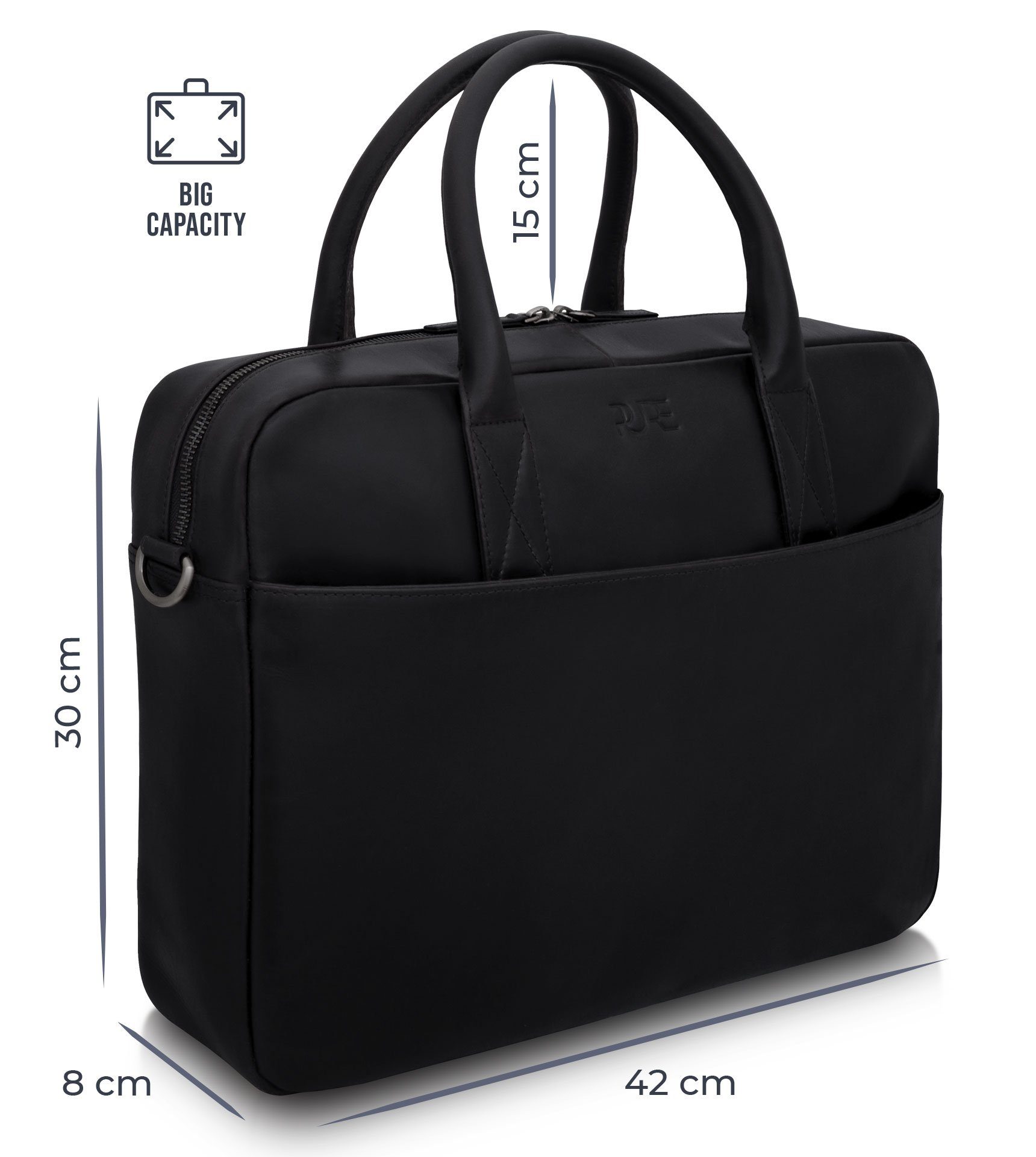 PURE Leather Studio Aktentasche Laptoptasche NAOS Cognac, Echtleder Businesstasche bis 15,6 Zoll Umhängetasche Herren