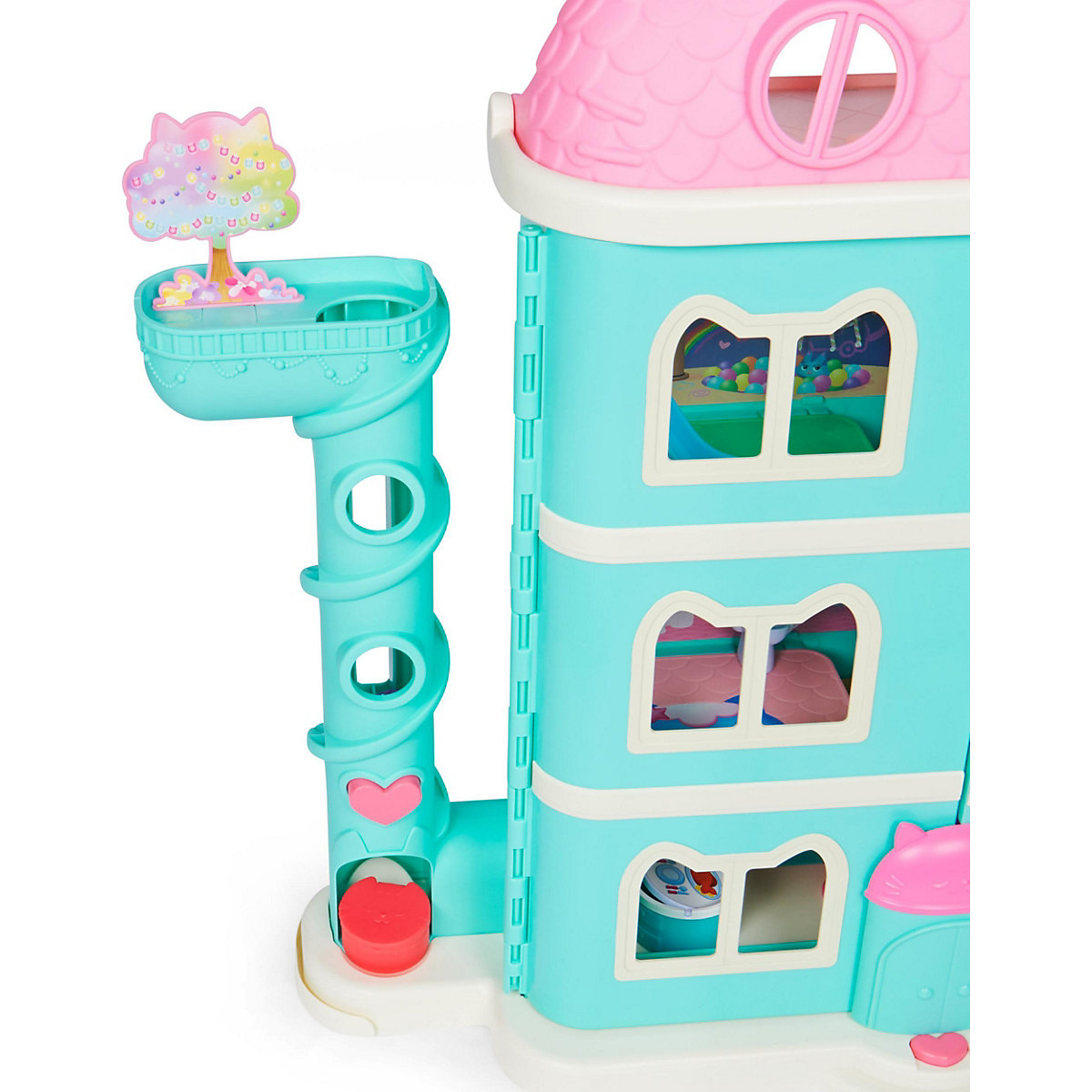 Gabby‘s Dollhouse, Puppenhaus mit 2 Spielzeugfiguren, 8 Möbelstücken, 3 Zubehörteilen, 2 Überraschungsboxen und Geräuschen, geeignet für Kinder ab 3 Jahren
