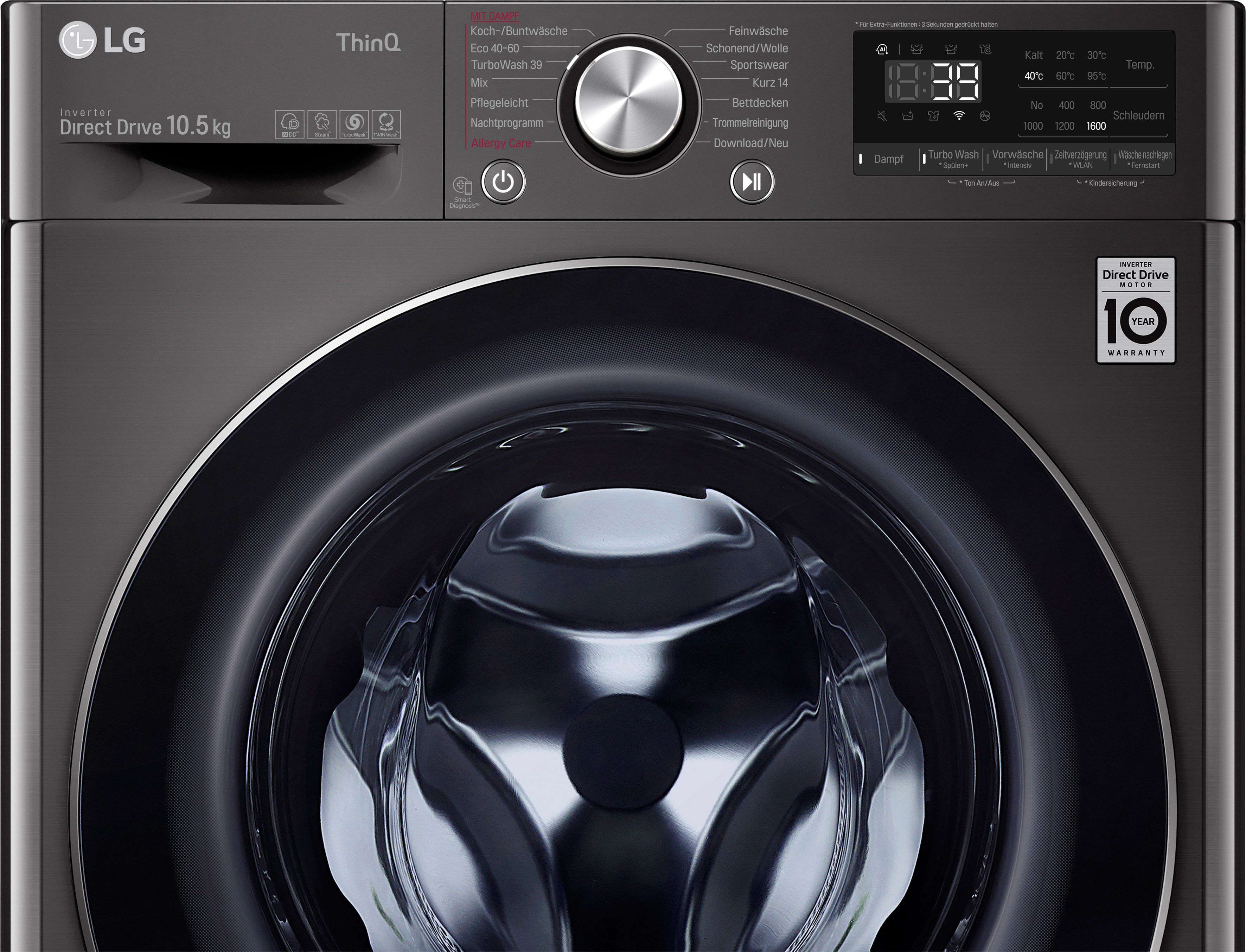 LG Waschmaschine F6WV710P2S, 10,5 kg, 1600 U/min, TurboWash® - Waschen in nur 39 Minuten