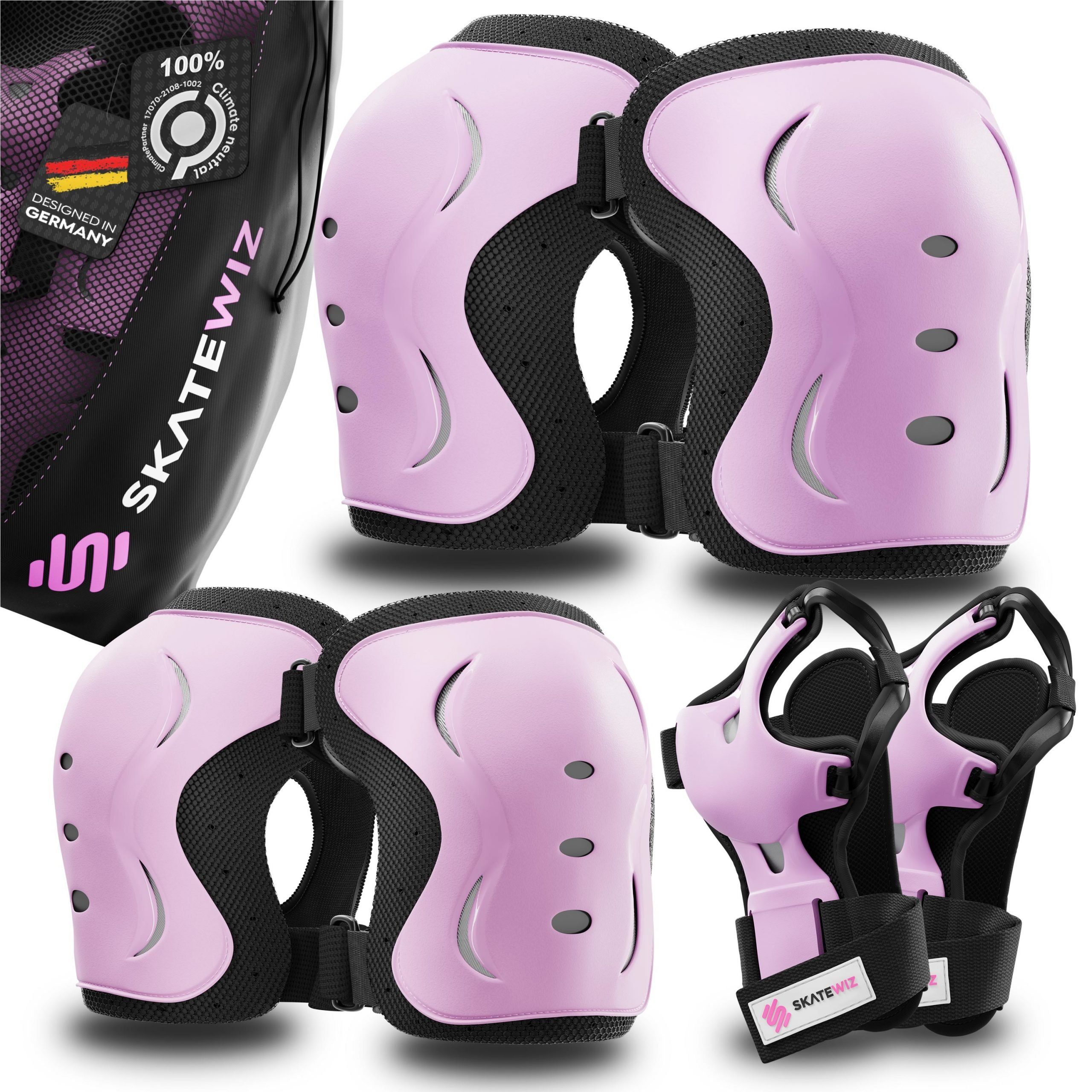 SKATEWIZ Protektoren-Set Schoner Inliner Geschenke für Kinder Knieschoner Erwachsene (Schützer Set Inliner skates Kinder und Rollschuhe, 6-tlg., Knieschoner Kinder - Inliner Schoner Erwachsene Schützer Inliner), Skateboard Schutzausrüstung Schlittsch