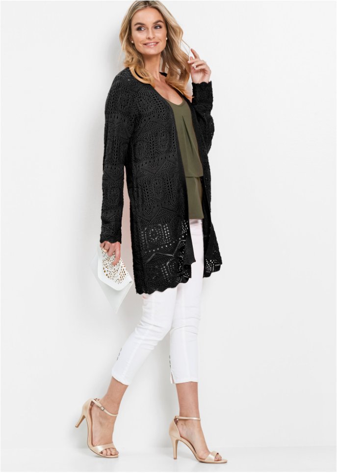Ajour-Longstrickjacke