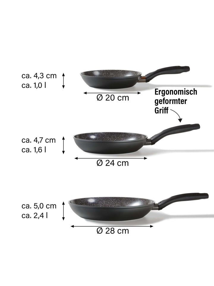 Stoneline Keramik Pfannen-Set 3-teilig 20/24/28 | ohne Deckel in Anthrazit günstig kaufen onesize