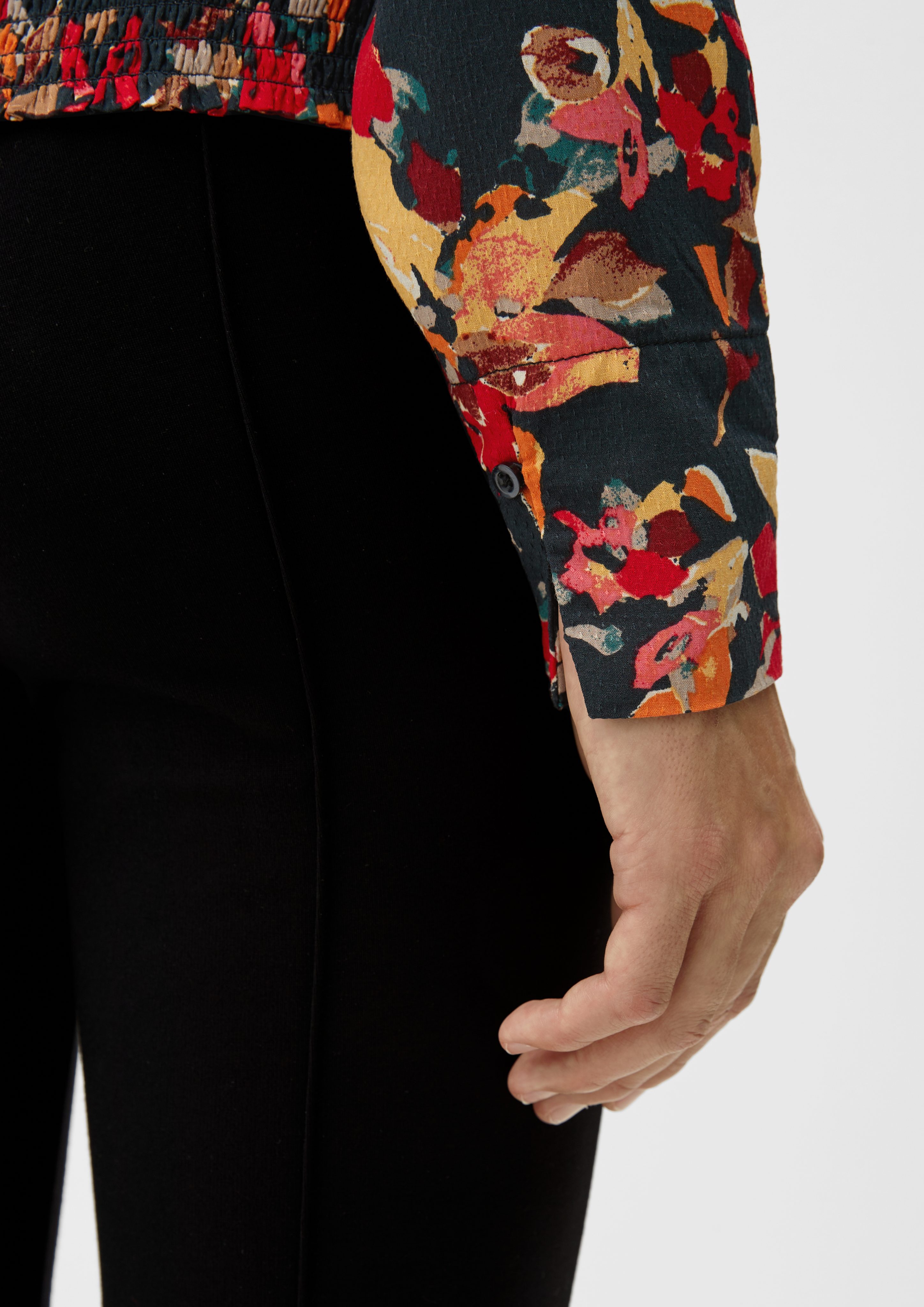 s.Oliver Langarmbluse Musterbluse mit Smok-Detail Raffung