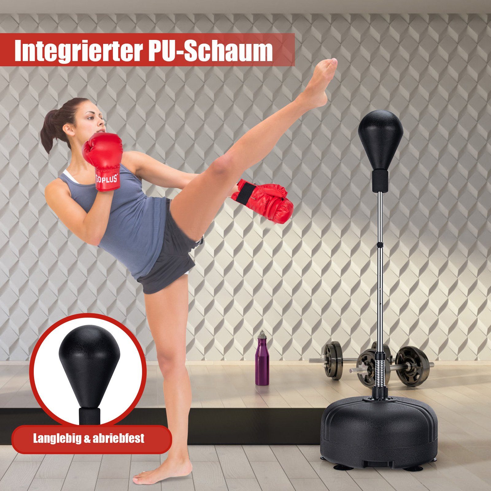 COSTWAY Punchingball Standboxball, höhenverstellbar, mit Boxhandschuhe
