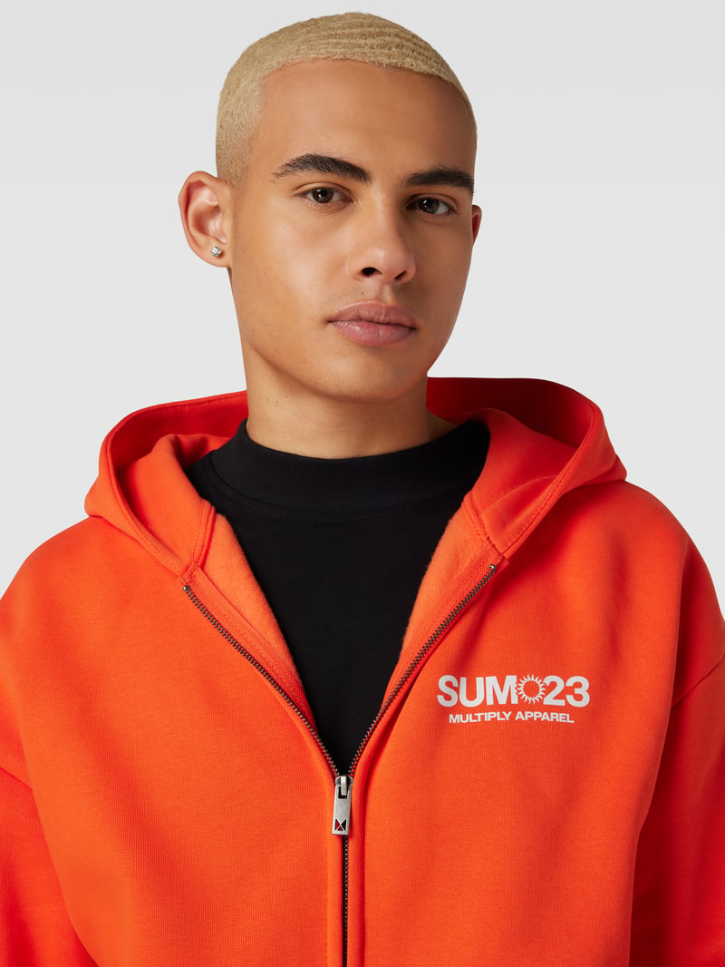Oversized Sweatjacke mit Label-Print in dunkel orange