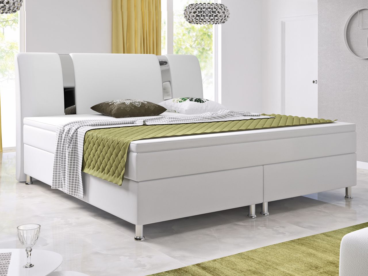 IHG Boxspringbett Riva 180x200 cm Kunstleder Weiß