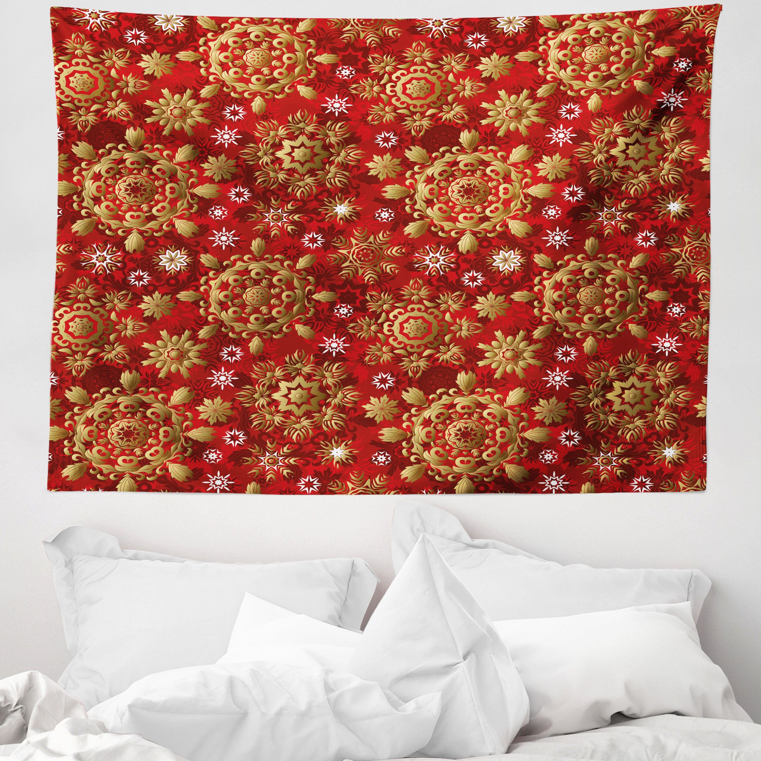 Wandteppich aus Weiches Mikrofaser Stoff Für das Wohn und Schlafzimmer, Abakuhaus, rechteckig, Red Mandala Weihnachten Flora Ornament