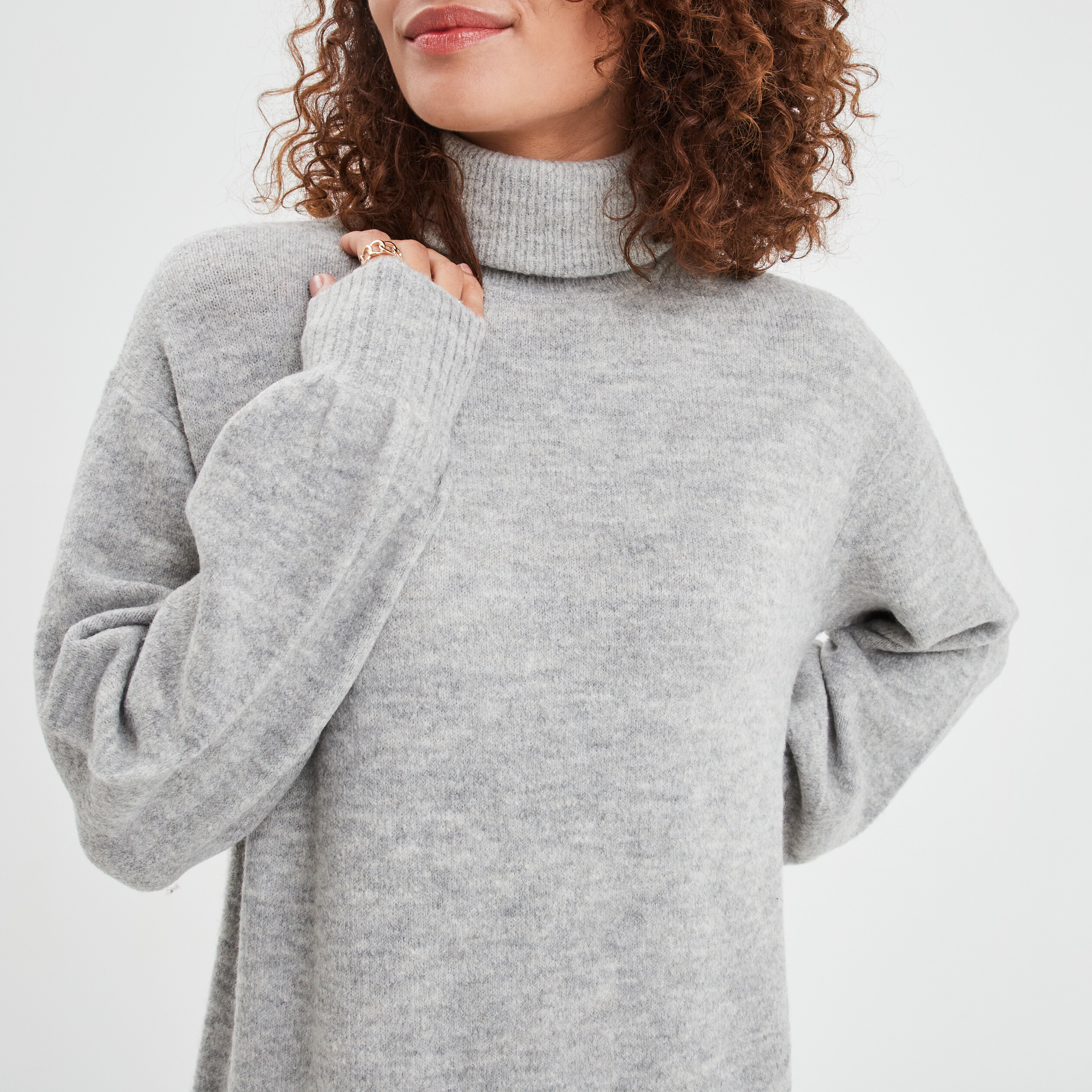 Robe pull col roulé courte droite gris clair femme | La Halle