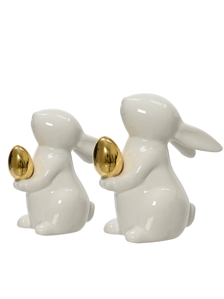 MARELIDA Hase mit goldenem Ei Osterhase Osterdeko Dekofigur H: 13cm in weiß günstig kaufen onesize