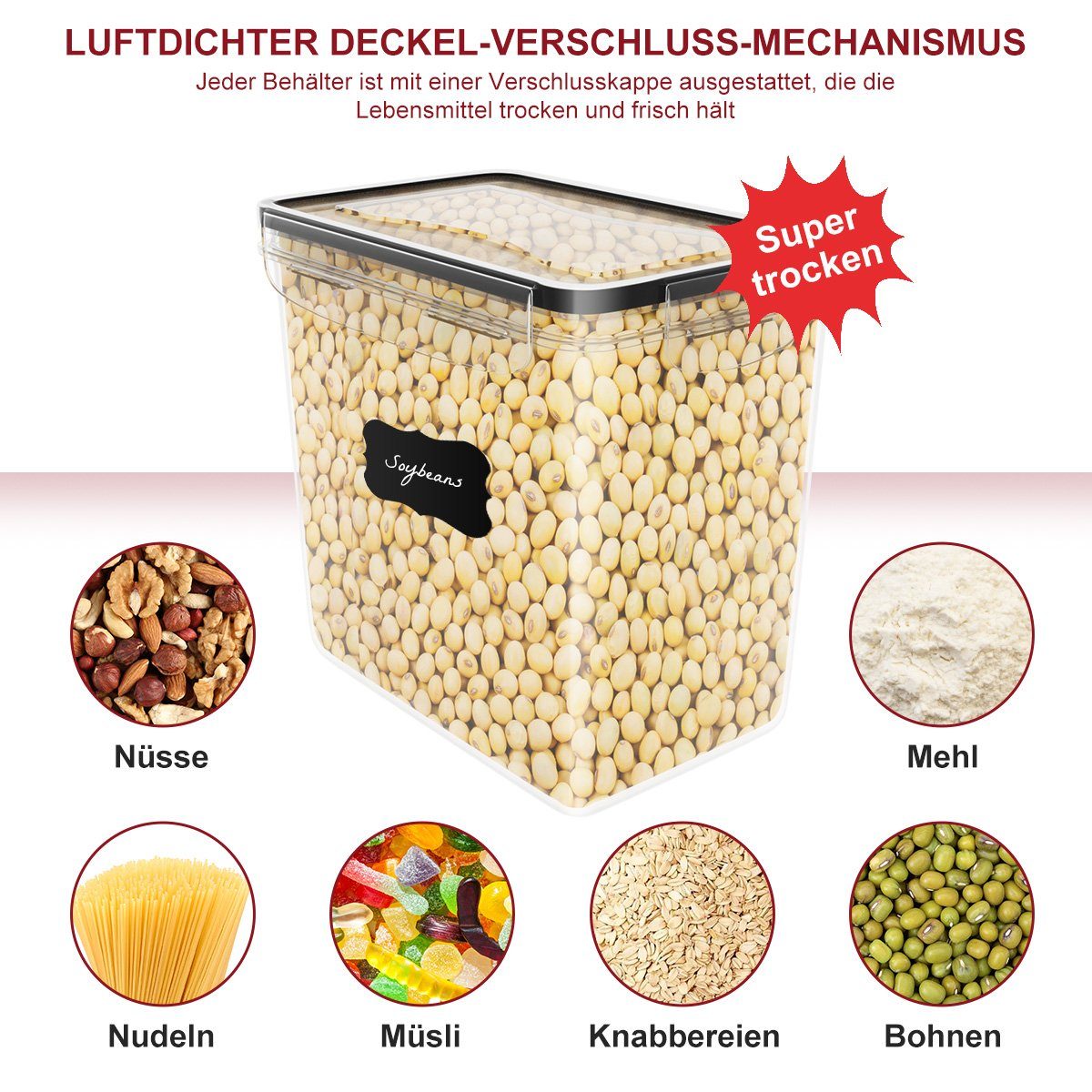 MULISOFT Vorratsdose 16er Set Vorratsdosen, Vorratsgläser, Aufbewahrungsbox Küche Organizer, Polyprophylen (PP), (22-tlg), Spülmaschinenfest, mikrowellengeeignet, 0,8 / 1,4 / 2,0 / 2,8 L