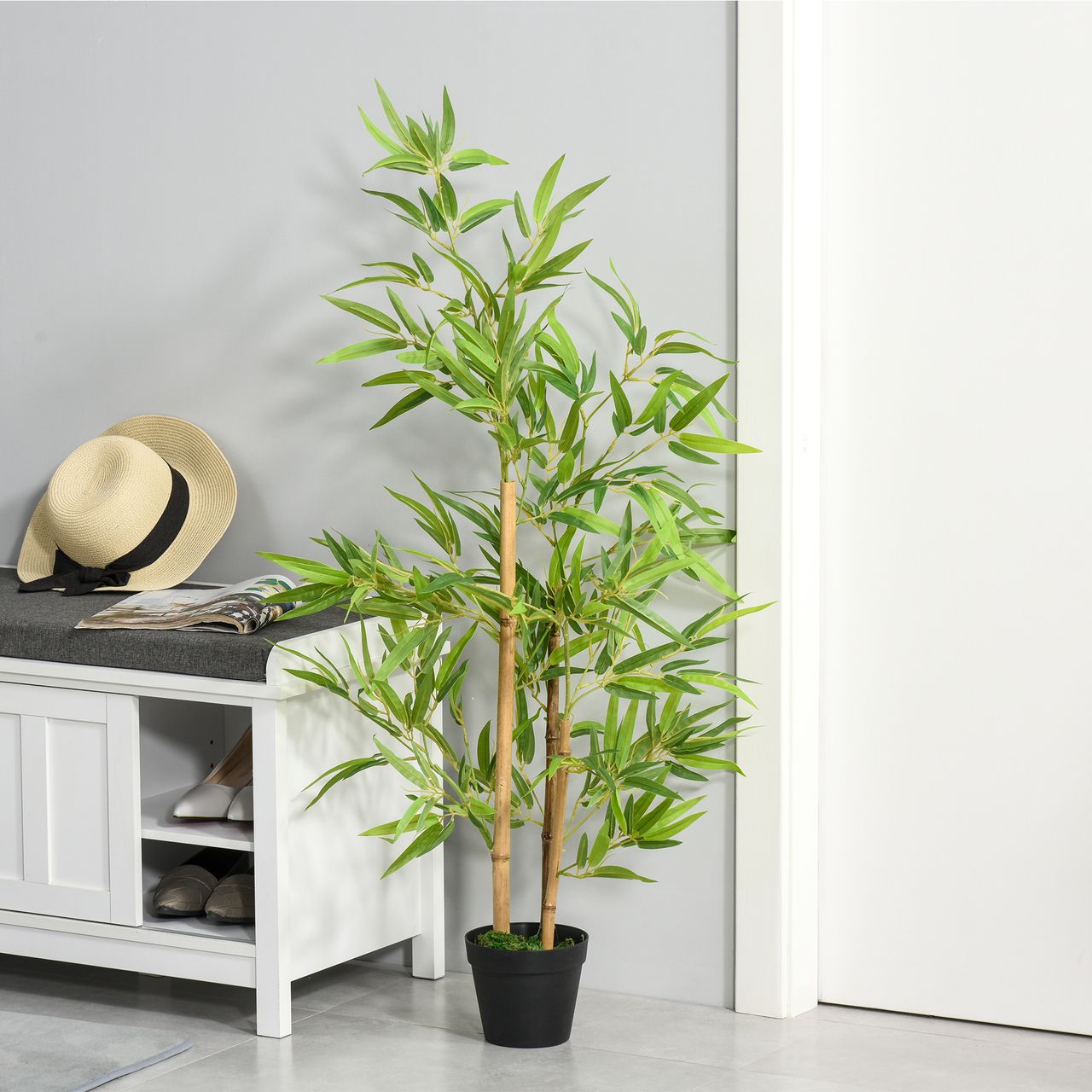 Outsunny Künstlicher Bambus Kunstpflanze Dekoration Kunstbaum Baumdekoration 120cm