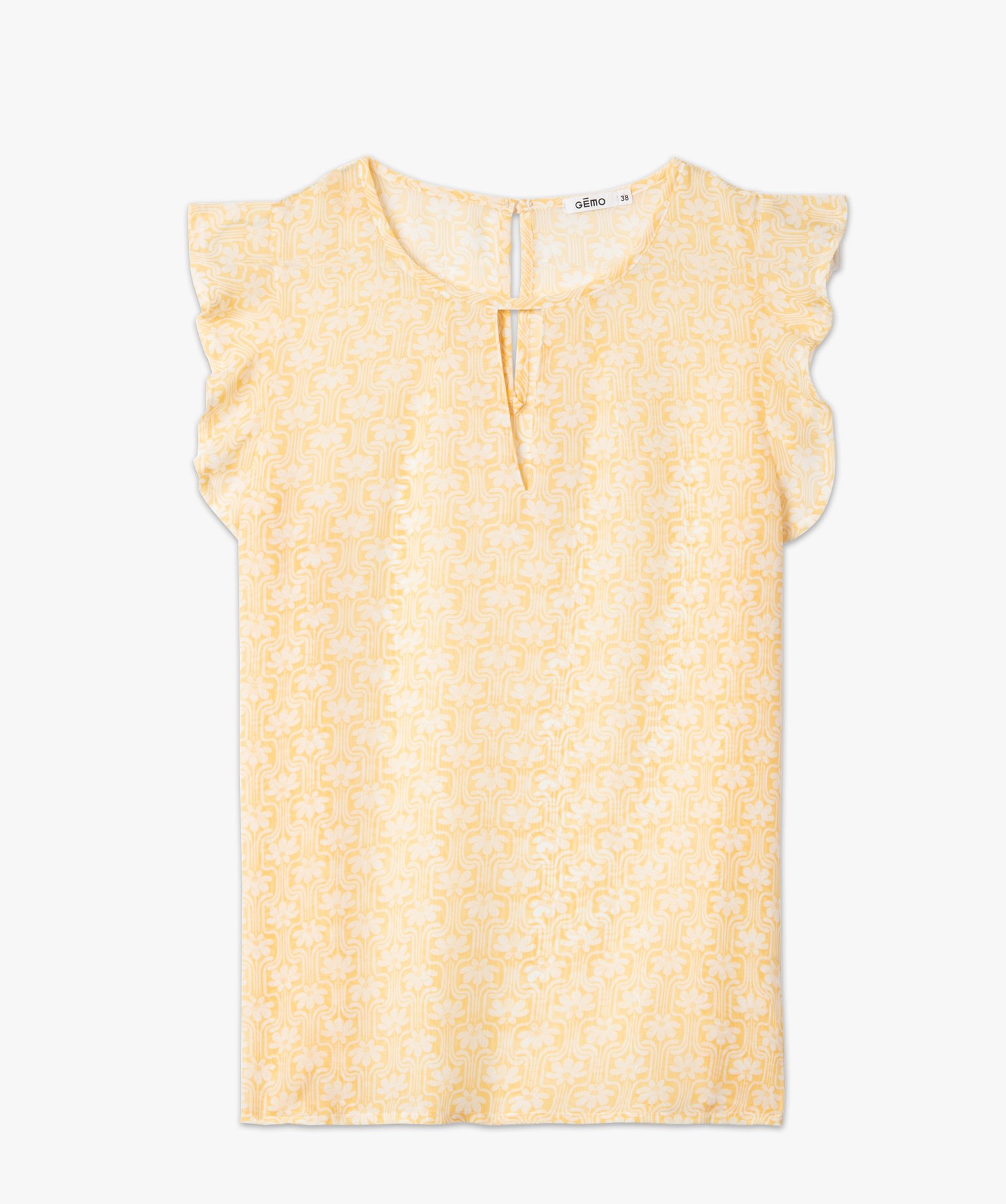 Blouse femme sans manches avec fente sur le décolleté imprime | GEMO