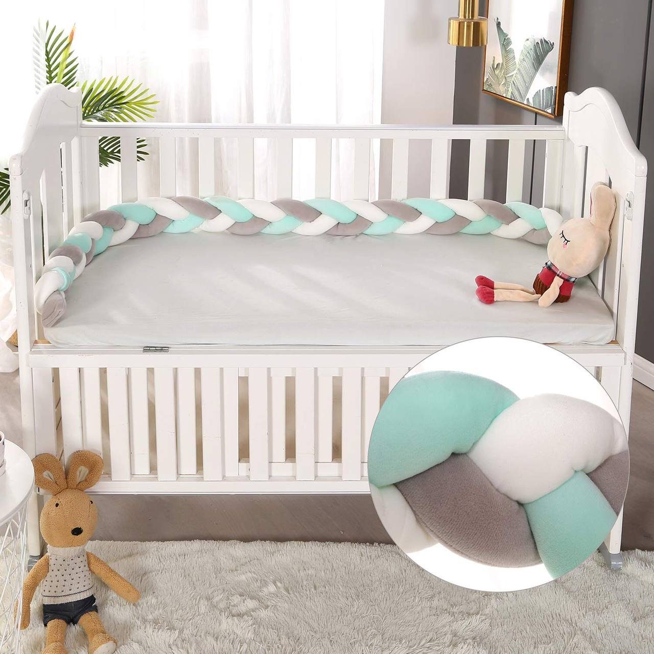 Bettumrandung VIVILINEN, Babybett Kantenschutz Kopfschutz Dekoration für Krippe Kinderbett