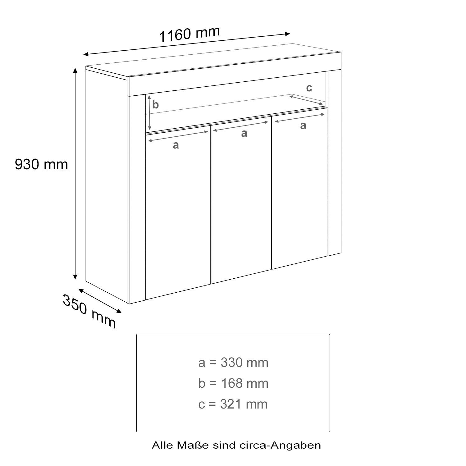 SONNI Highboard Sideboard weiß Hochglanz mit LED Beleuchtung 116x93x35cm, mit flexible Einlegeböden, Kommode, Highboards, Standschrank