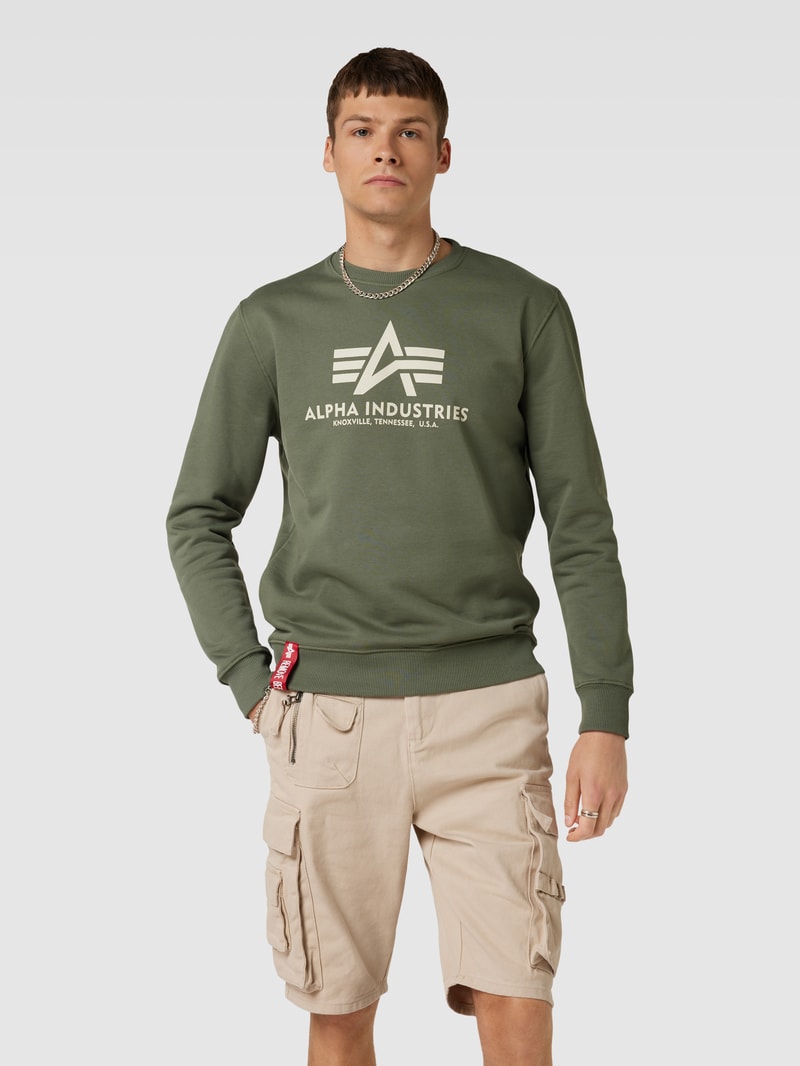 Sweatshirt mit Label-Print Modell 'BASIC' in olivgrün
