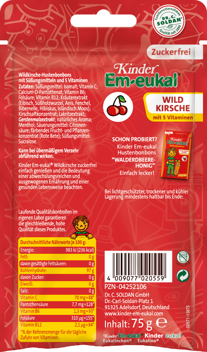 Bonbon, Wildkirsche für Kinder, zuckerfrei, 75 g