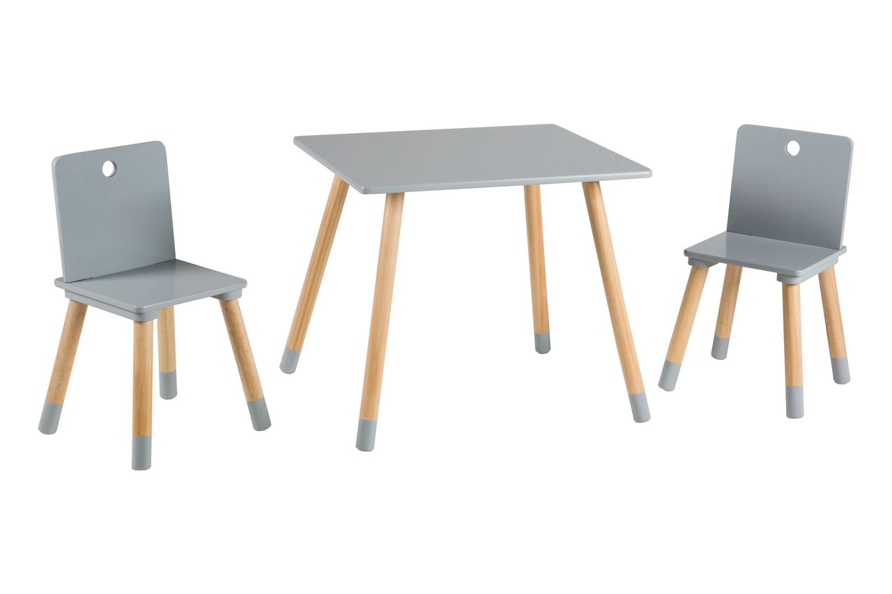 Roba Kindersitzgruppe, Kindermöbel Set, 2 Kinderstühle & 1 Tisch, Sitzgarnitur Holz, grau lackiert
