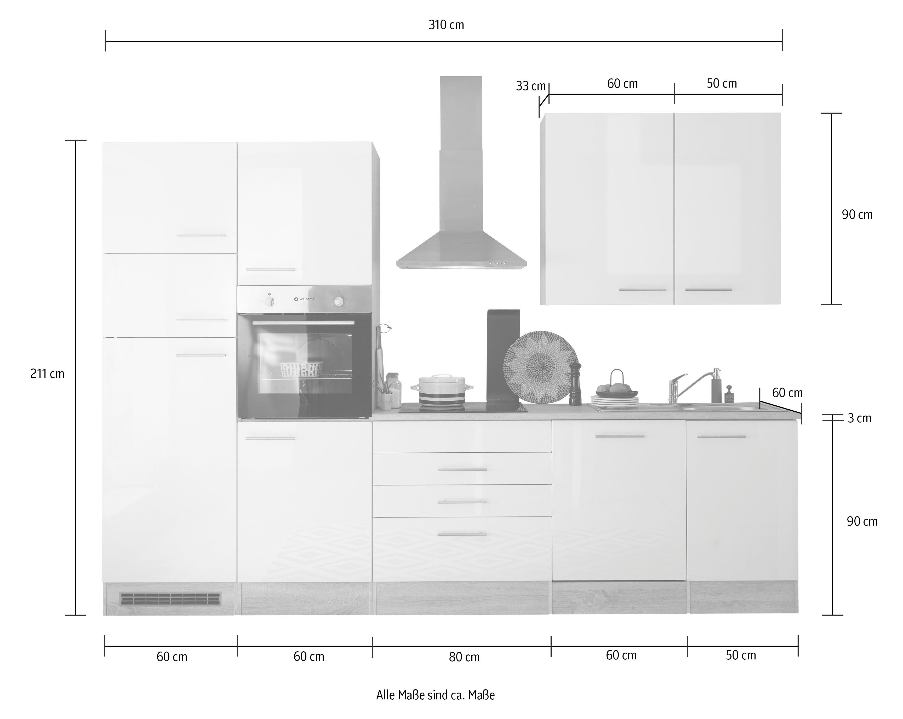 BASIC by Balculina Küche Laurel, Breite 310 cm, mit E-Geräten