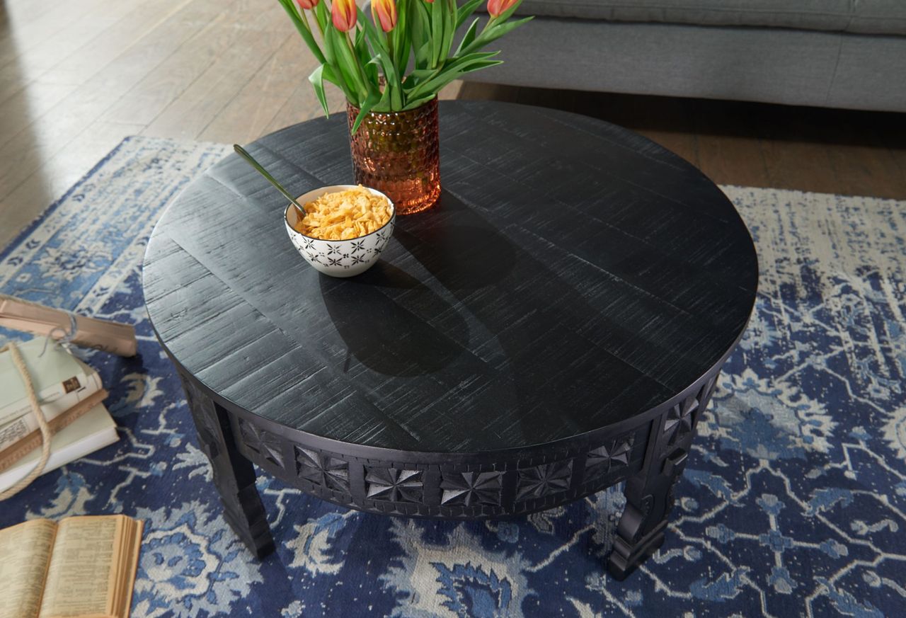 Wohnling Couchtisch 80 cm Wohnzimmertisch Massivholz Schwarz