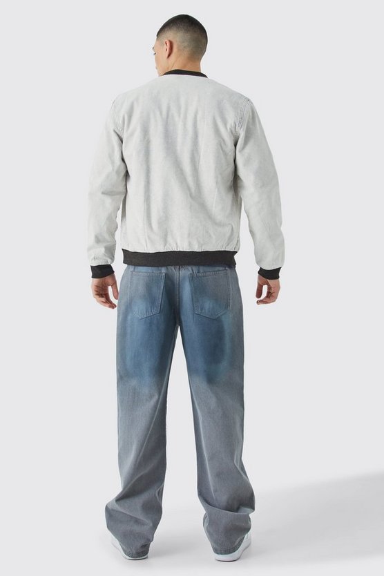 Hellgraue Cord-Bomberjacke mit Acid-Waschung